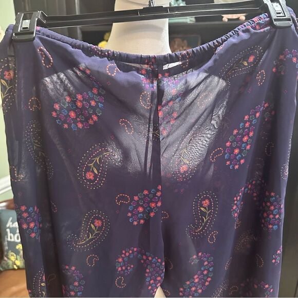 Josie Purple Sheer Paisley Floral Cropped Pants Size M - Picture 3 of 8